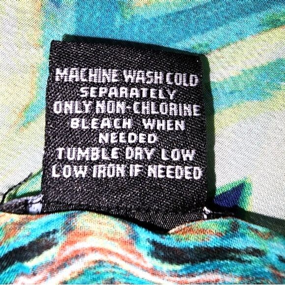 Wet Seal Sheer Green Abstract Print Tied Cold Shoulder Smock Waist Blouse Size M - Picture 8 of 8